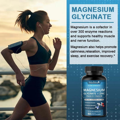 (2 Pack)Magnesium Glycinate Powder Capsules 500 mg - Heart, Nerves, Muscle & Bone Health Support -120 Capsules