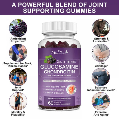 (2 Pack)Mulittea Glucosamine Chondroitin Gummies,with MSM & Elderberry,Joint Support Supplement Immune Support,120 Count