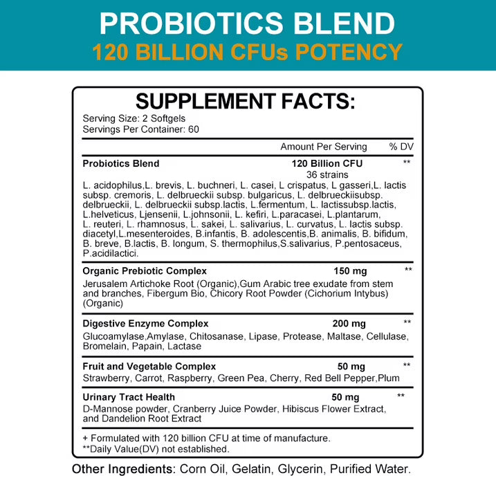 (3 Pack)Probiotic 120 Billion CFU for Women & Men - Immune, Digestive & Gut Health -120 Capsule