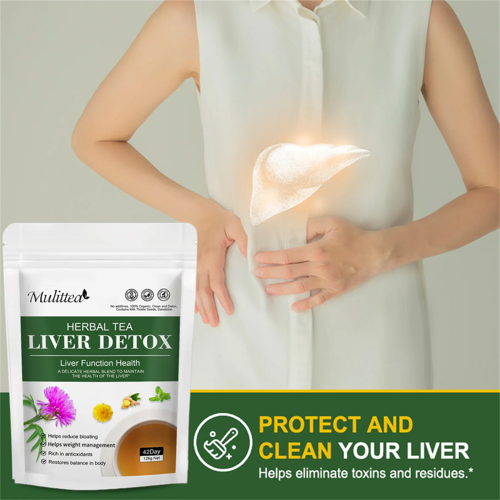 Mulittea Liver Detox Tea with Dandelion Root, Milk Thistle & Turmeric for Colon Liver Cleanse, Promote Metabolism, Support Gut Health, 42 Days Supply