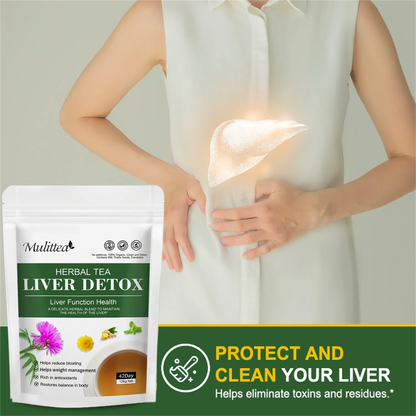 Mulittea Liver Detox Tea with Dandelion Root, Milk Thistle & Turmeric for Colon Liver Cleanse, Promote Metabolism, Support Gut Health, 42 Days Supply