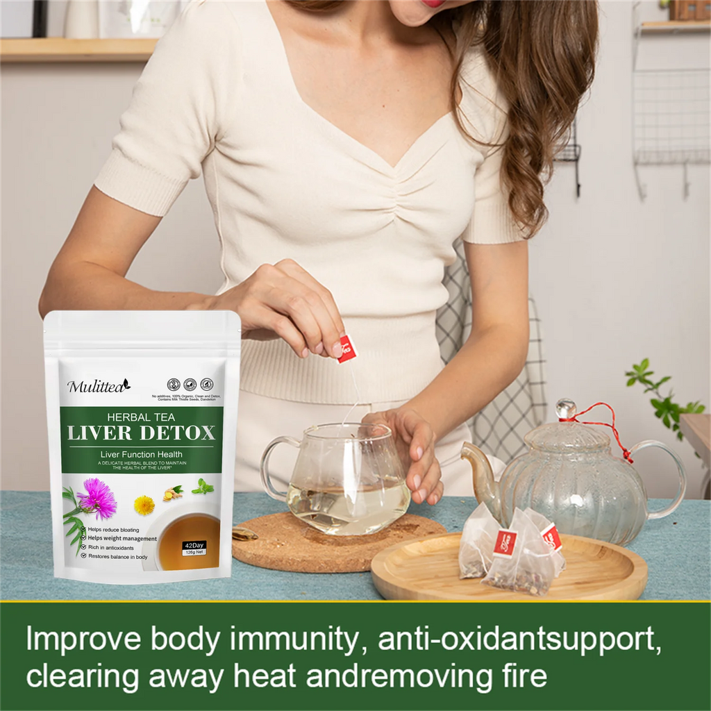 Mulittea Liver Detox Tea with Dandelion Root, Milk Thistle & Turmeric for Colon Liver Cleanse, Promote Metabolism, Support Gut Health, 42 Days Supply