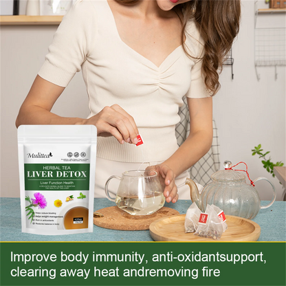 Mulittea Liver Detox Tea with Dandelion Root, Milk Thistle & Turmeric for Colon Liver Cleanse, Promote Metabolism, Support Gut Health, 42 Days Supply