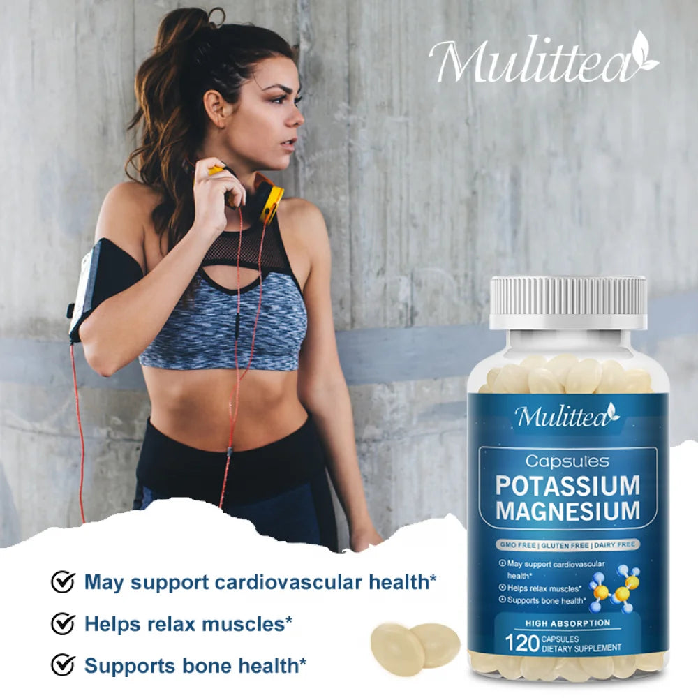 (2 PACK)Potassium Magnesium Supplement,Support Bone, Heart & Nerve Health, Non-GMO, Vegan, 240 Capsules