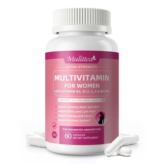MULITTEA Women’s Multivitamin Bottle Front – 60 Capsules – Hair Skin Nails Support with 31 Nutrients