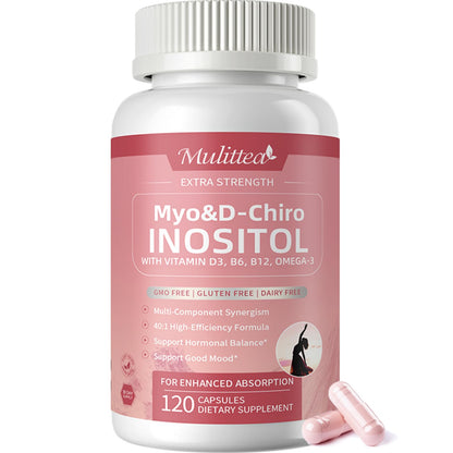 Mulittea 14-in-1 Myo-Inositol & D-Chiro Inositol 40:1 Liposomal Chromium Supplement for Women, with Vitamins, Omega-3 & Botanicals – 120 Vegan Capsules