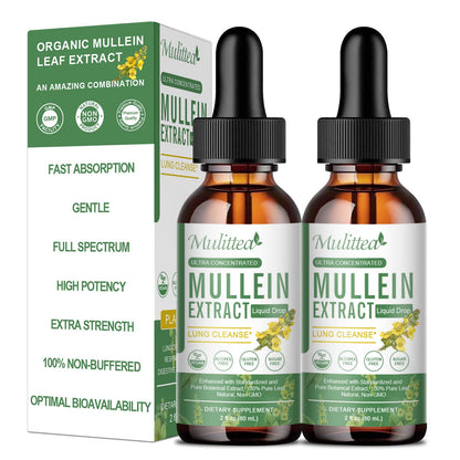 2 Packs Mullein Drops Liquid Tincture – Vegan Herbal Lung Detox, Immune & Digestive Support
