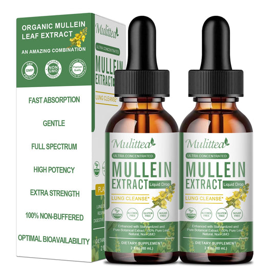 2 Packs Mullein Drops Liquid Tincture – Vegan Herbal Lung Detox, Immune & Digestive Support