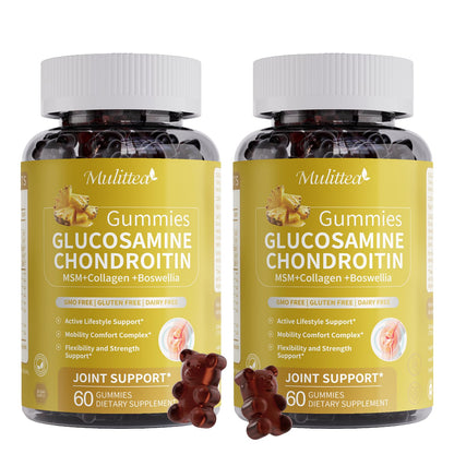 Glucosamine Chondroitin MSM + Collagen - Extra Strength Joint Support Supplement with Enzyme Blend for Absorption – Flexibility, Mobility & Immune Support -Best for Women & Men – Vegan Gummies,2 Pack