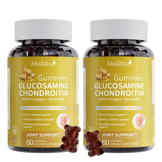 Glucosamine Chondroitin MSM + Collagen - Extra Strength Joint Support Supplement with Enzyme Blend for Absorption – Flexibility, Mobility & Immune Support -Best for Women & Men – Vegan Gummies,2 Pack
