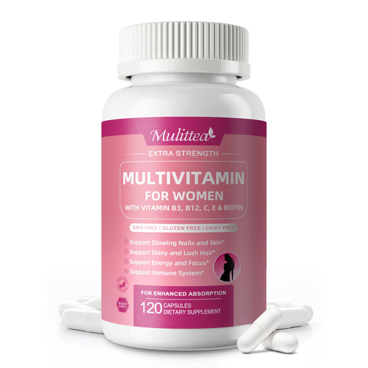 MULITTEA Women's Multivitamin – 31-in-1 Methylated Vitamins for Hair, Skin, Nails & Energy – with Biotin, Folate, A C D E, Zinc, Iron & Collagen – 120 Capsules