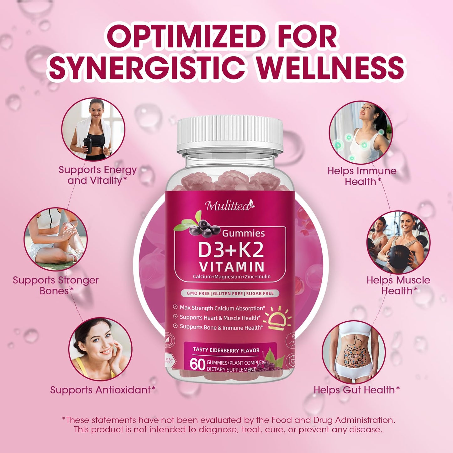 Vitamin D3 10000iu with K2 (MK7) 200mcg -Formulated with Calcium Magnesium Zinc & Inulin–Immune Support, Bone & Heart Health, Enhanced Absorption, Sugar-Free Gummies -Elderberry Flavor-2 PACKs