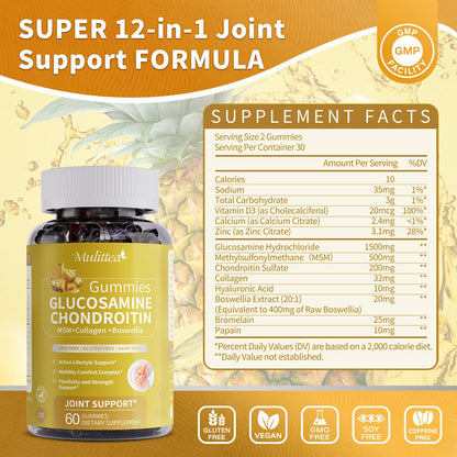 Glucosamine Chondroitin MSM + Collagen - Extra Strength Joint Support Supplement with Enzyme Blend for Absorption – Flexibility, Mobility & Immune Support -Best for Women & Men – Vegan Gummies,2 Pack