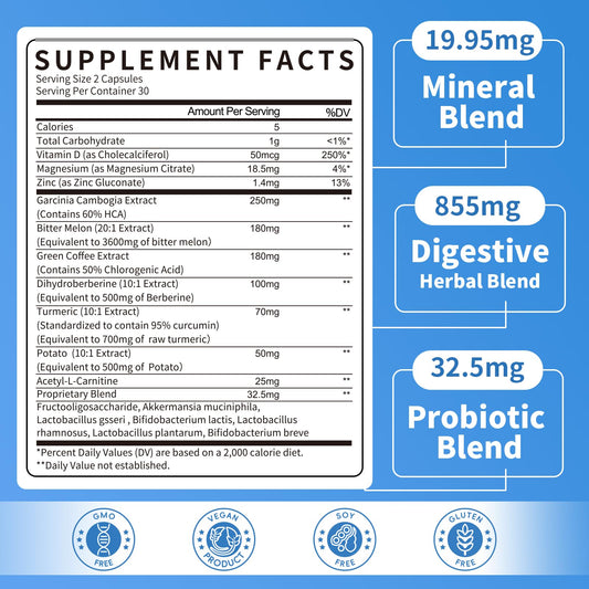 Ultimate 12-in-1 Gut Health & Metabolic Complex – with Akkermansia, Dihydroberberine & Probiotics | Digestion, Weight Support & Energy (60 Vegan Capsules)