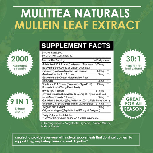 2 Packs Mullein Drops for Lungs - Lung Cleanse & Detox- Vegan Mullein Leaf Extract for Lung Immune,Respiratory Digestive -9 Potent Herbal Supplement to Renew -As Liquid, Tincture- 2Fl Oz (Pack of 2)