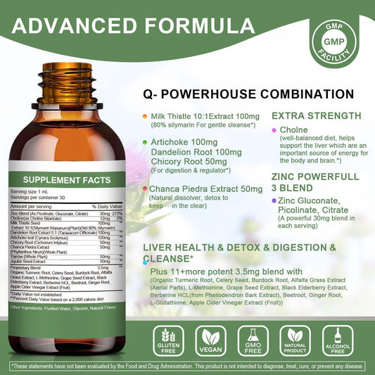 Liver Health Liquid Drops (2 Pack) – Potent Liver Detox & Repair with Artichoke, Milk Thistle (80% Silymarin), Dandelion, Turmeric & Berberine – 21 Herb-Nutrient Blend for Immune & Gut Support