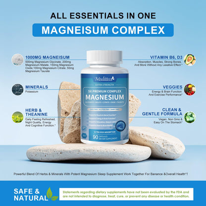 5-in-1 Magnesium Glycinate Complex | Stress, Sleep & Muscle Support – Vegan Capsules