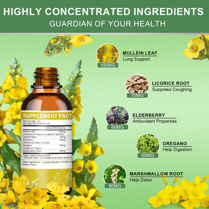 Mullein Drops for Lungs – Organic Mullein Leaf Extract, Lung Cleanse & Respiratory Support, Non-GMO, Vegan, 4 fl oz