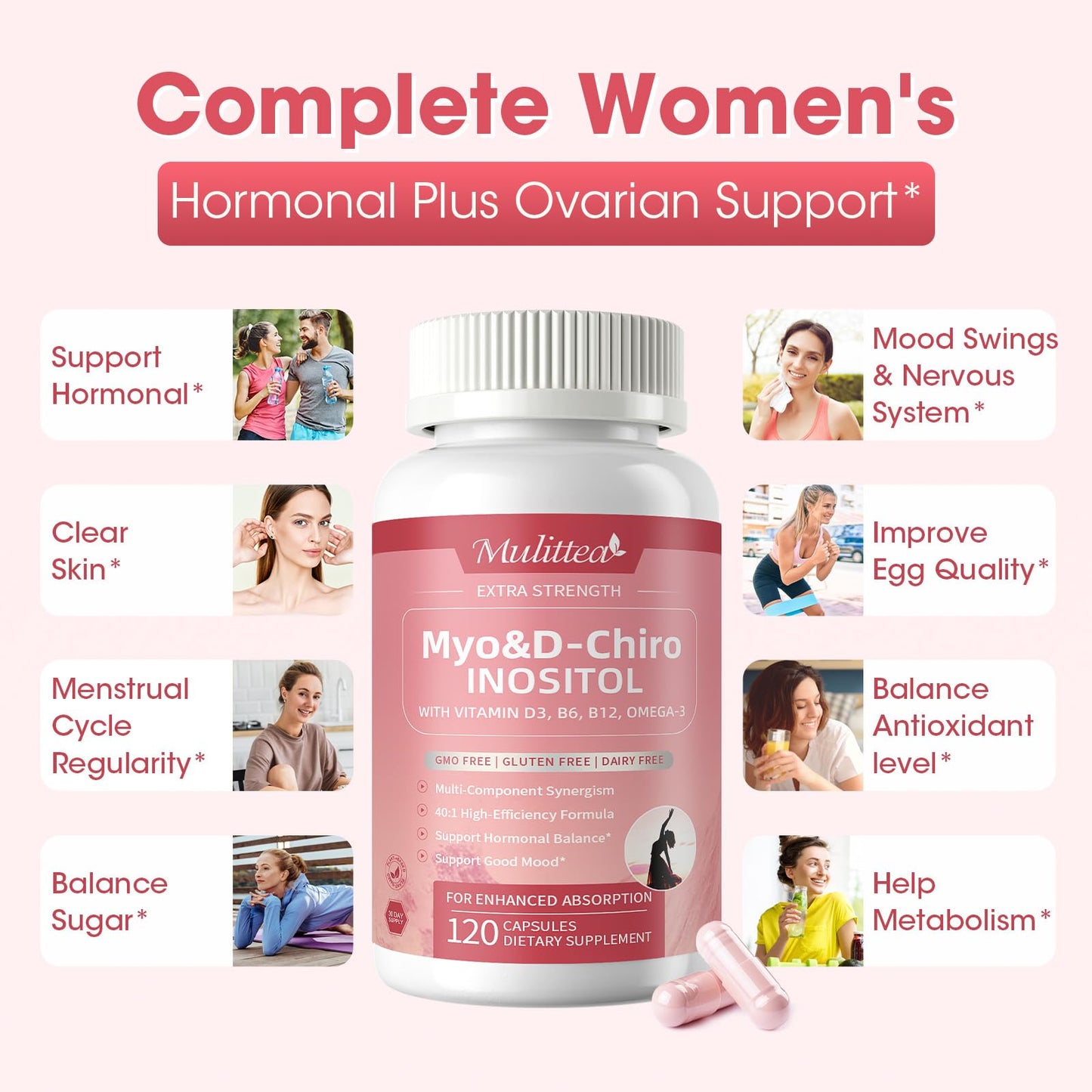 Mulittea Myo-Inositol & Chromium Complex – 14-in-1 Daily Blood Sugar & Metabolic Support for Women | 120 Capsules