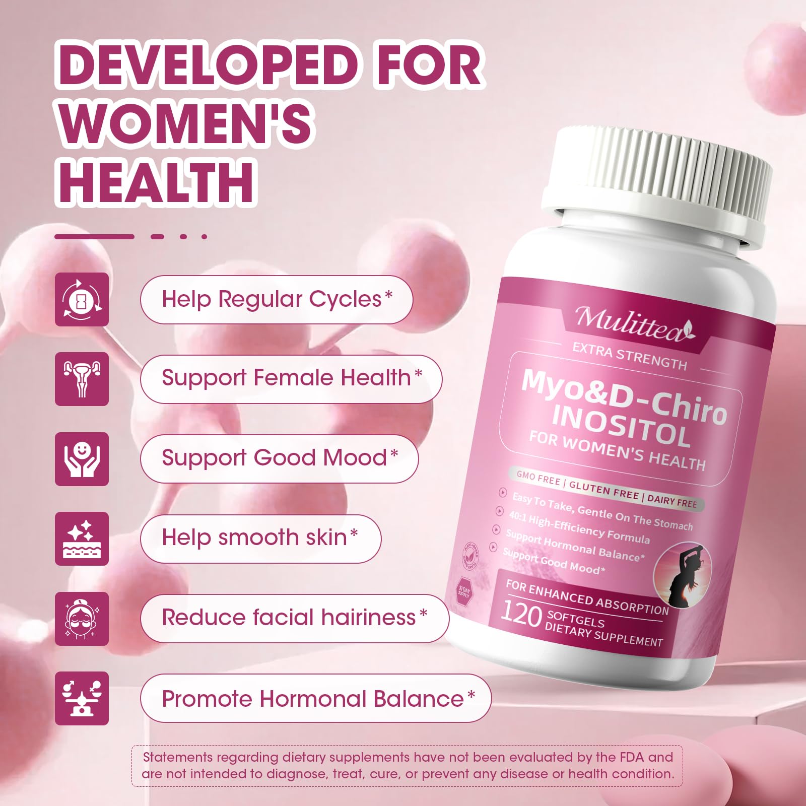 Hormone balance, ovarian function, mood & skin support benefits of Inositol

