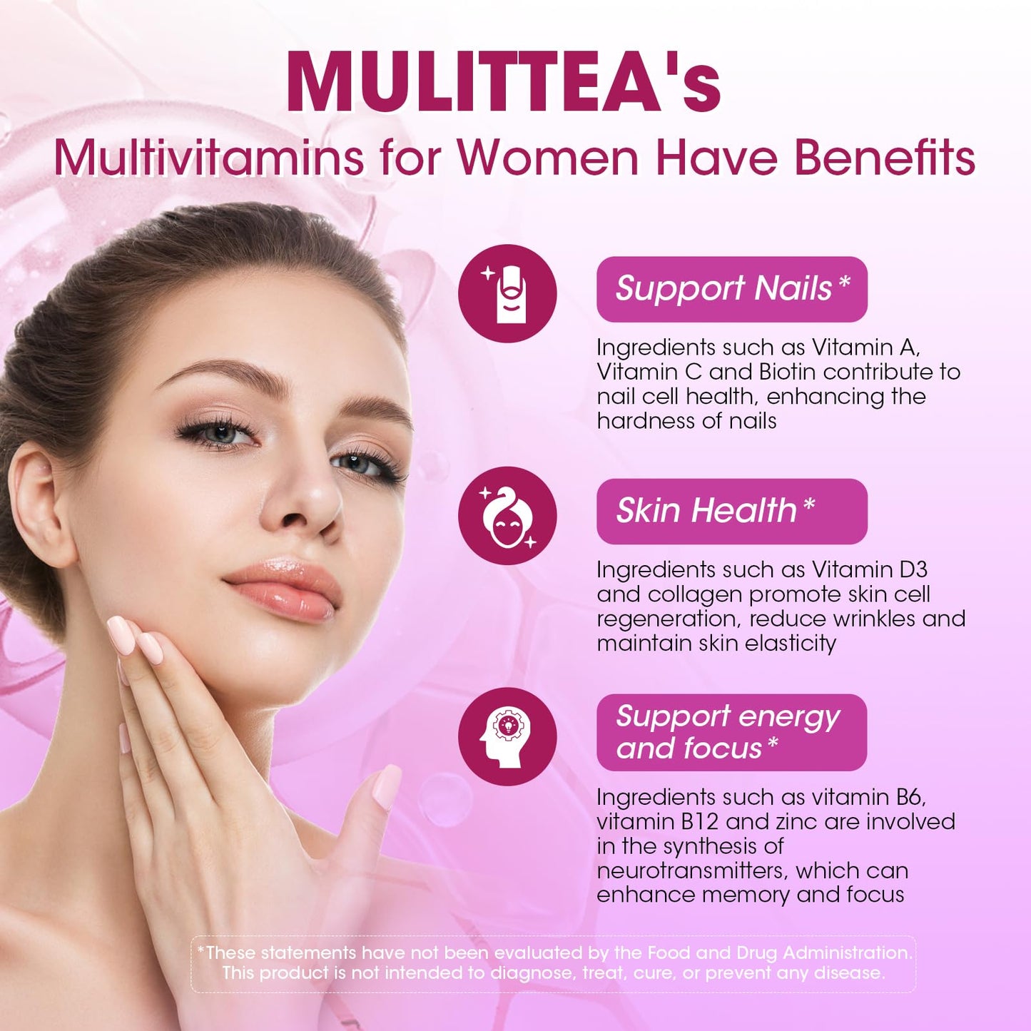MULITTEA Women's Multivitamin – 31-in-1 Methylated Vitamins for Hair, Skin, Nails & Energy – with Biotin, Folate, A C D E, Zinc, Iron & Collagen – 120 Capsules