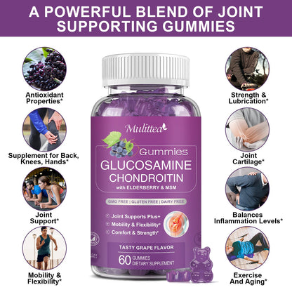 Glucosamine Chondroitin Gummies with MSM & Elderberry for Joint & Immune Support for Adults 2 Pack