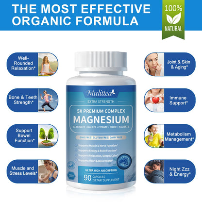 5-in-1 Magnesium Glycinate Complex | Stress, Sleep & Muscle Support – Vegan Capsules