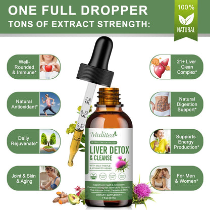 Liver Health Liquid Drops (2 Pack) – Potent Liver Detox & Repair with Artichoke, Milk Thistle (80% Silymarin), Dandelion, Turmeric & Berberine – 21 Herb-Nutrient Blend for Immune & Gut Support