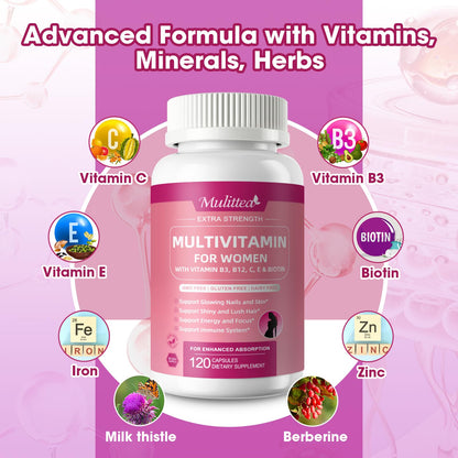 Woman Holding MULITTEA Women’s Multivitamin Bottle – Daily Beauty and Energy 