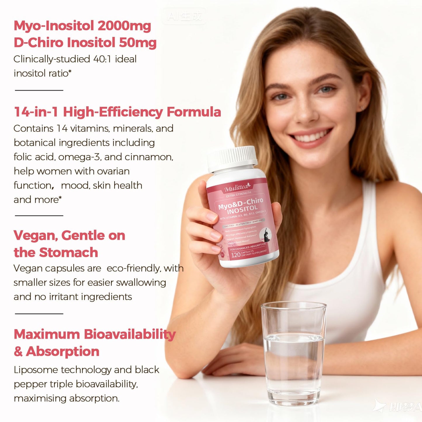 Mulittea Myo-Inositol & Chromium Complex – 14-in-1 Daily Blood Sugar & Metabolic Support for Women | 120 Capsules