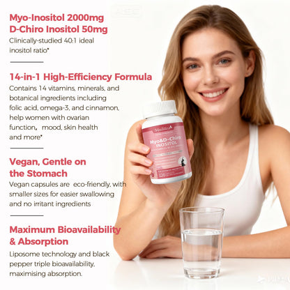 Mulittea Myo-Inositol & Chromium Complex – 14-in-1 Daily Blood Sugar & Metabolic Support for Women | 120 Capsules