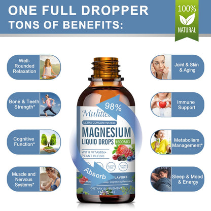 2 Packs Magnesium Glycinate Liquid Drops - Triple Absorption with Vitamin D3 & K2 for Nerve, Heart, Muscle & Metabolism Support