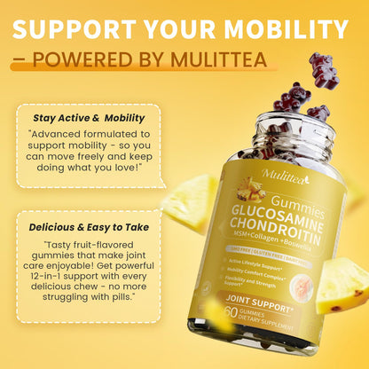 Glucosamine Chondroitin MSM + Collagen - Extra Strength Joint Support Supplement with Enzyme Blend for Absorption – Flexibility, Mobility & Immune Support -Best for Women & Men – Vegan Gummies,2 Pack