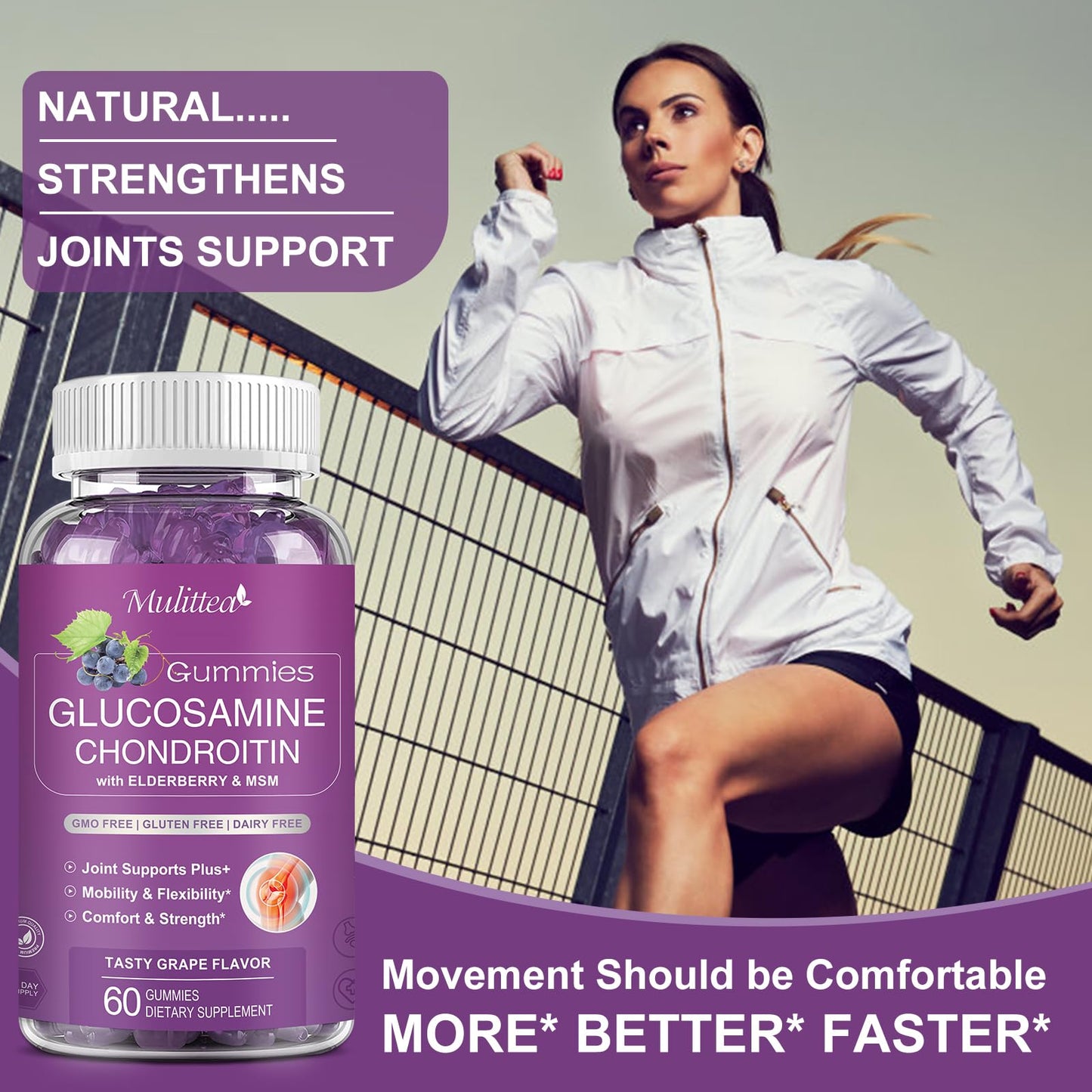 Glucosamine Chondroitin Gummies with MSM & Elderberry for Joint & Immune Support for Adults 2 Pack