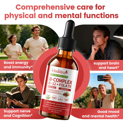Mulittea Methylated B Complex Liquid Drops 5000 mcg B12 + 1000 mcg Folate – Sugar-Free Energy & Focus Supplement