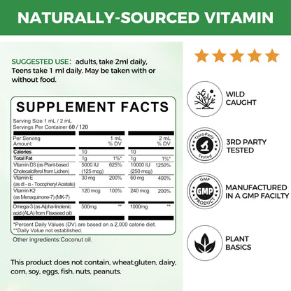 Mulittea Vitamin D3 K2 10000 IU Liquid Drops with MK7, Omega-3, Vitamin E & MCT Oil | Plant-Based High Absorption | 2 Fl Oz (2 Pack)