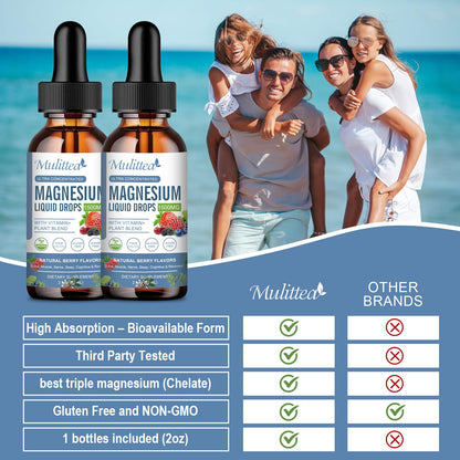 2 Packs Magnesium Glycinate Liquid Drops - Triple Absorption with Vitamin D3 & K2 for Nerve, Heart, Muscle & Metabolism Support