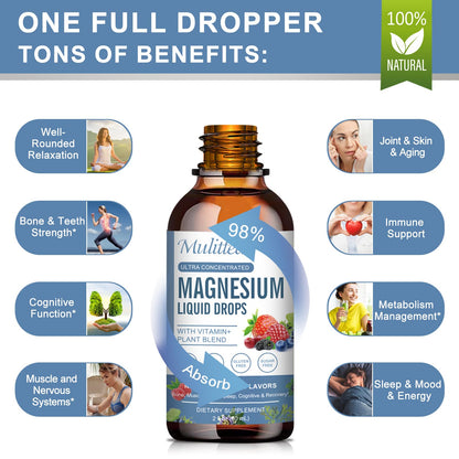 Liquid Magnesium Glycinate Drops  – High‑Absorption Magnesium Complex with D3, B6, K2, L‑theanine – Berry Flavor (1 pack)
