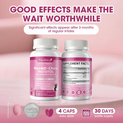 Myo-Inositol & D-Chiro Inositol Softgels for Women – 40:1 Ratio with Omega-3 – Hormone & Cycle Support – 120 Softgels – Mulittea