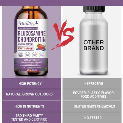 Mulittea Glucosamine Chondroitin MSM Liquid Drops – with Elderberry, Boswellia & Hyaluronic Acid – Extra Strength Joint Support, 2 fl oz