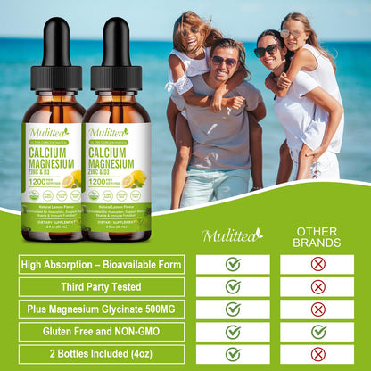 Calcium Magnesium Zinc Liquid with D3, K2 & C – High Absorption Plant-Based Supplement for Bone & Heart Support – Sugar-Free, Vegan – 30 Servings, Lemon Flavor