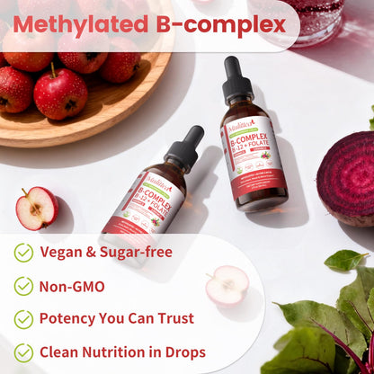 Mulittea Methylated B Complex Liquid Drops 5000 mcg B12 + 1000 mcg Folate – Sugar-Free Energy & Focus Supplement