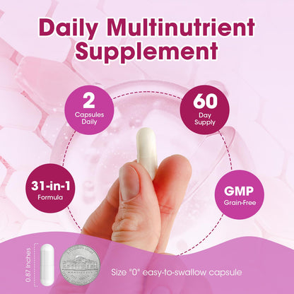 MULITTEA Women's Multivitamin – 31-in-1 Methylated Vitamins for Hair, Skin, Nails & Energy – with Biotin, Folate, A C D E, Zinc, Iron & Collagen – 120 Capsules