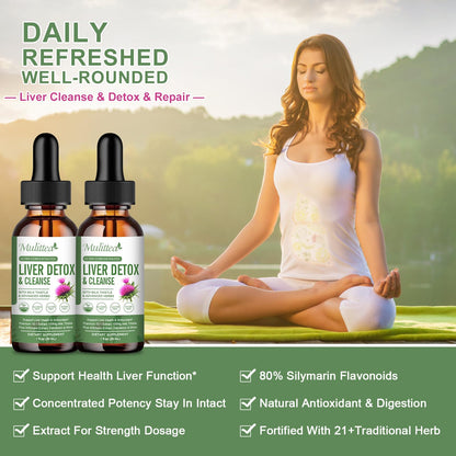 Liver Health Liquid Drops (2 Pack) – Potent Liver Detox & Repair with Artichoke, Milk Thistle (80% Silymarin), Dandelion, Turmeric & Berberine – 21 Herb-Nutrient Blend for Immune & Gut Support