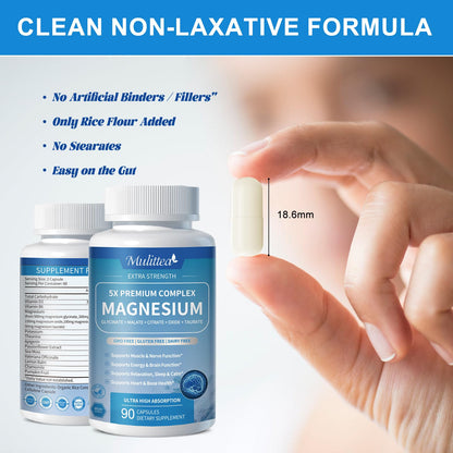 5-in-1 Magnesium Glycinate Complex | Stress, Sleep & Muscle Support – Vegan Capsules