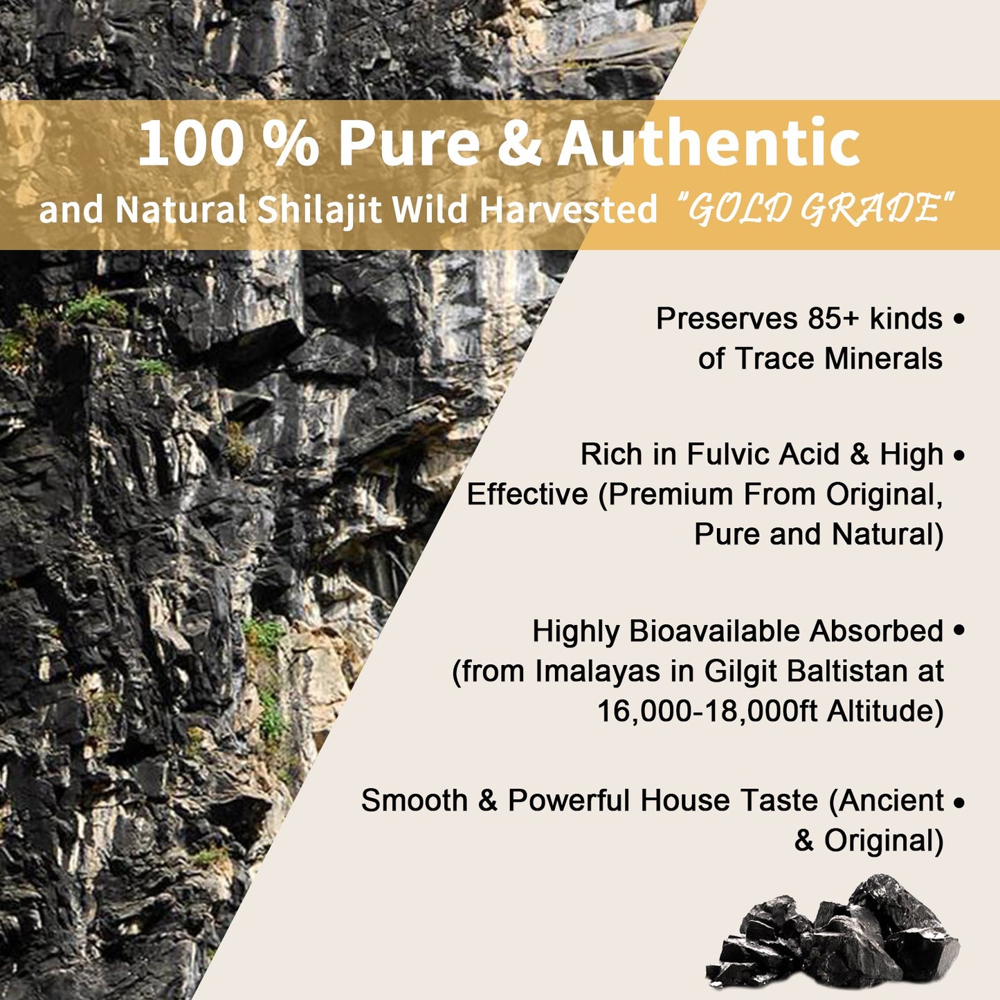 Shilajit Resin 600mg Maximum Potency - Pure & Ancient Extracts from The Himalayas with 85+ Trace Minerals & 75% Fulvic Acid - Natural Resin Gel, 100 Servings / 60g w/ 2 Wood