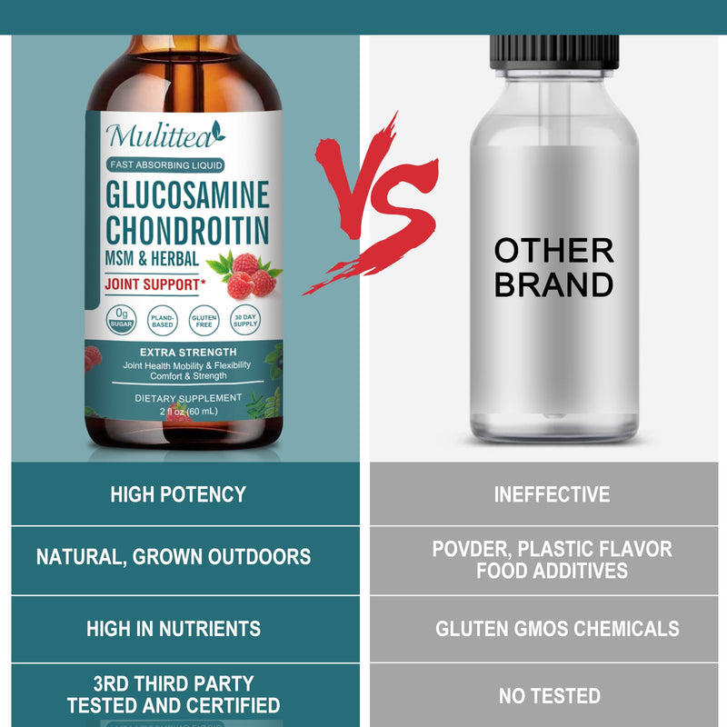 Glucosamine Chondroitin MSM Liquid Drops, Extra Strength Joint Support Supplement with Elderberry, Boswelia, Bromelain, Hyaluronic Acid, Antioxidant Immune Support for Adults, Men & Women(2 Fl oz)