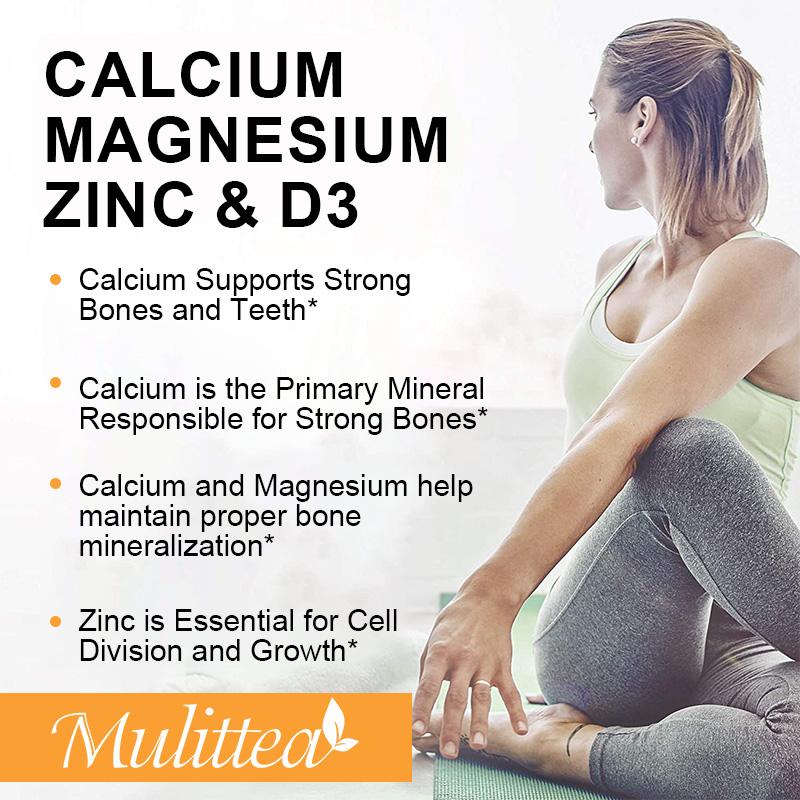 MULITTEA Calcium Magnesium Zinc Capsules with Vitamind3 for Strong Bones & Teeth|Heart, Nerve & Immune Function Support