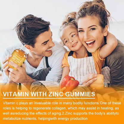 Mulittea Vitamin C Zinc Gummies (60 Count) | 1000mg C + 20mg Zinc | Immune Boost for Adults & Kids