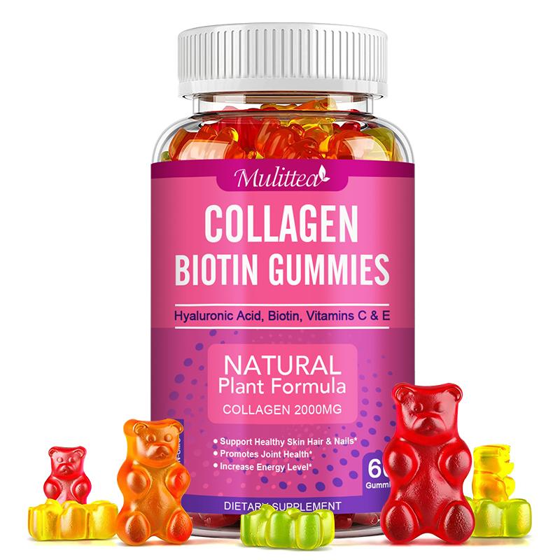 Mulittea Collagen Gummies with Biotin for Hair Growth, Skin Care, Health Nails &anti Aging Vitaminsc&e Dietary Supplement